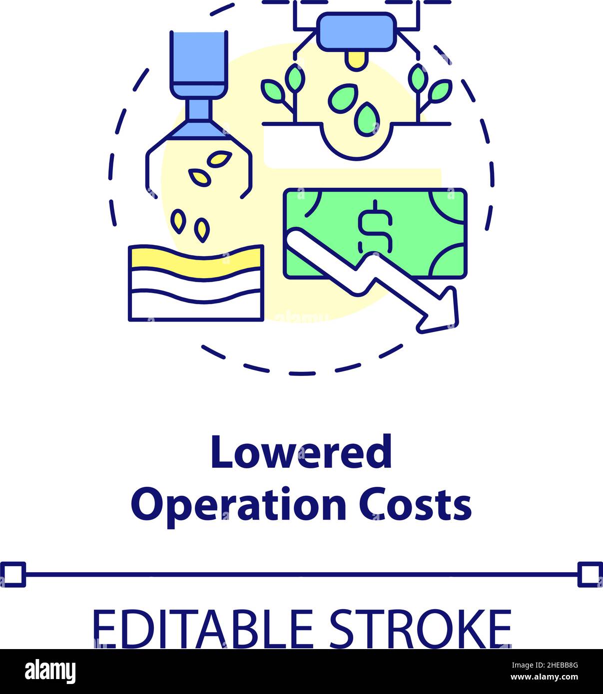 Lowered operation costs concept icon Stock Vector