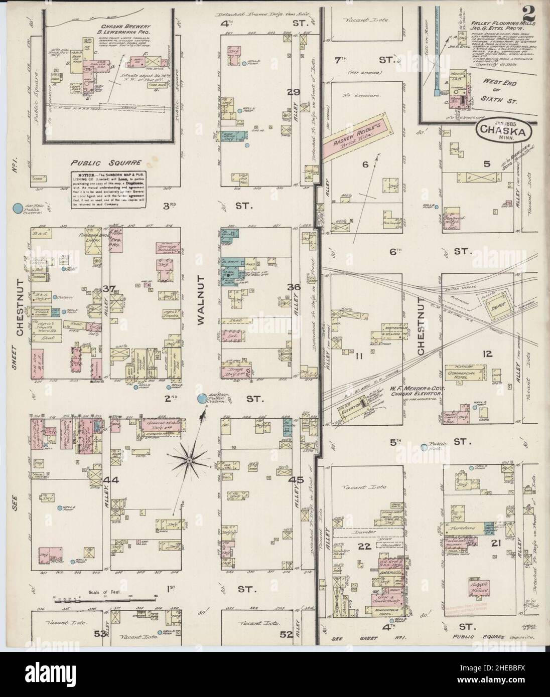 Sanborn Fire Insurance Map from Chaska, Carver County, Minnesota Stock