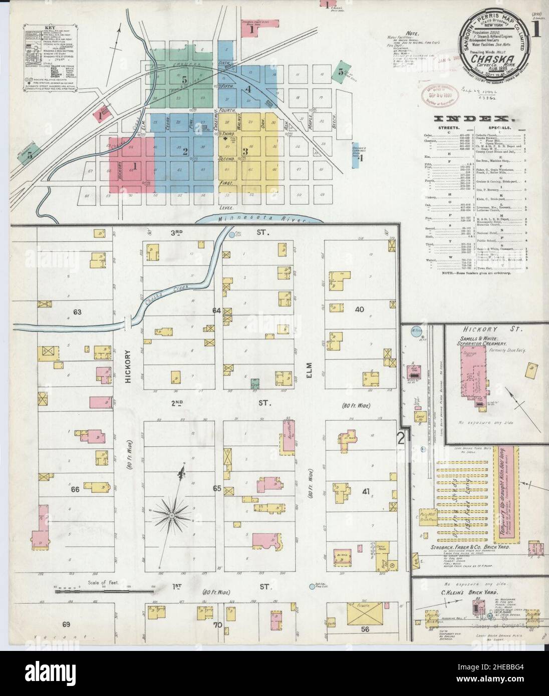 Sanborn Fire Insurance Map from Chaska, Carver County, Minnesota Stock