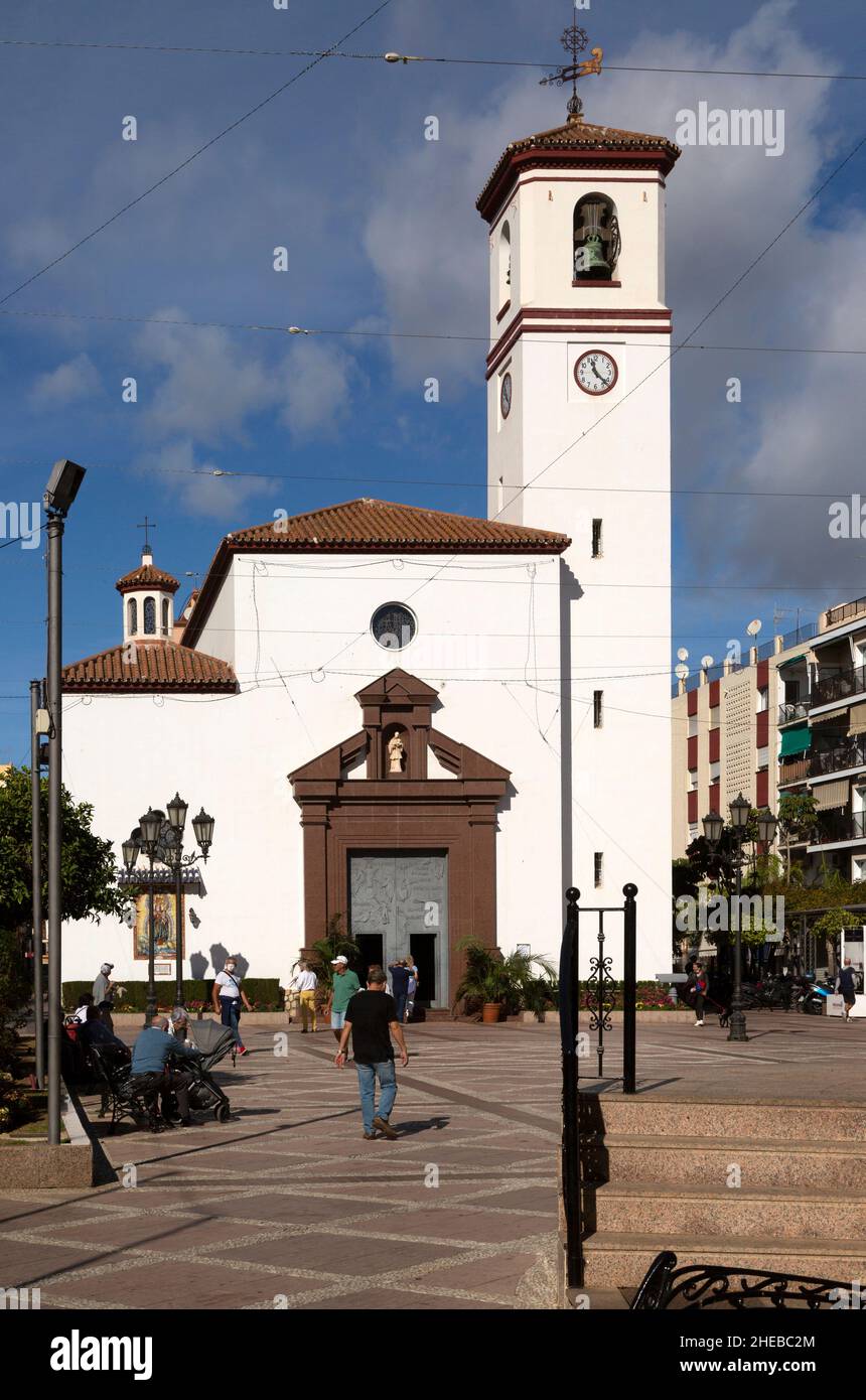 Parroquia de Nuestra Señora del Rosario parish church, Plaza de la Constitución,  Fuengirola, Costa del Sol, Andalusia, Spain Stock Photo