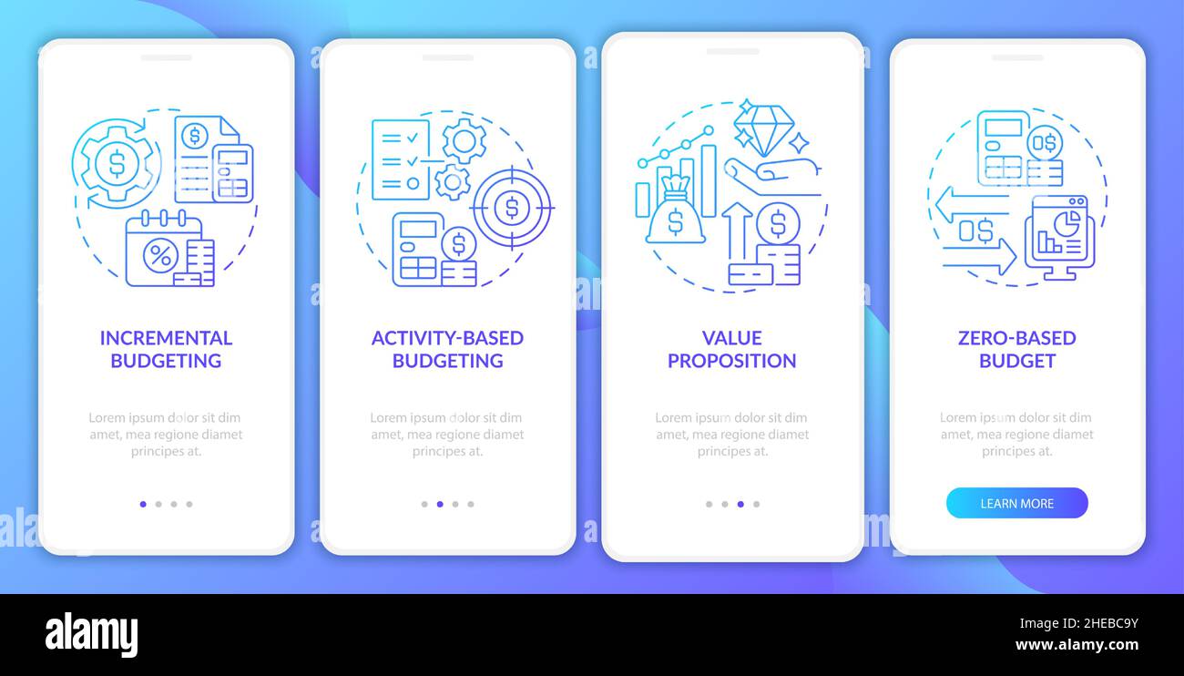 Budgeting types blue gradient onboarding mobile app screen Stock Vector ...