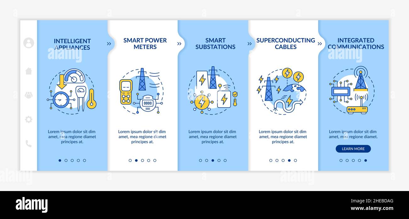 Smart grid components blue and white onboarding template Stock Vector