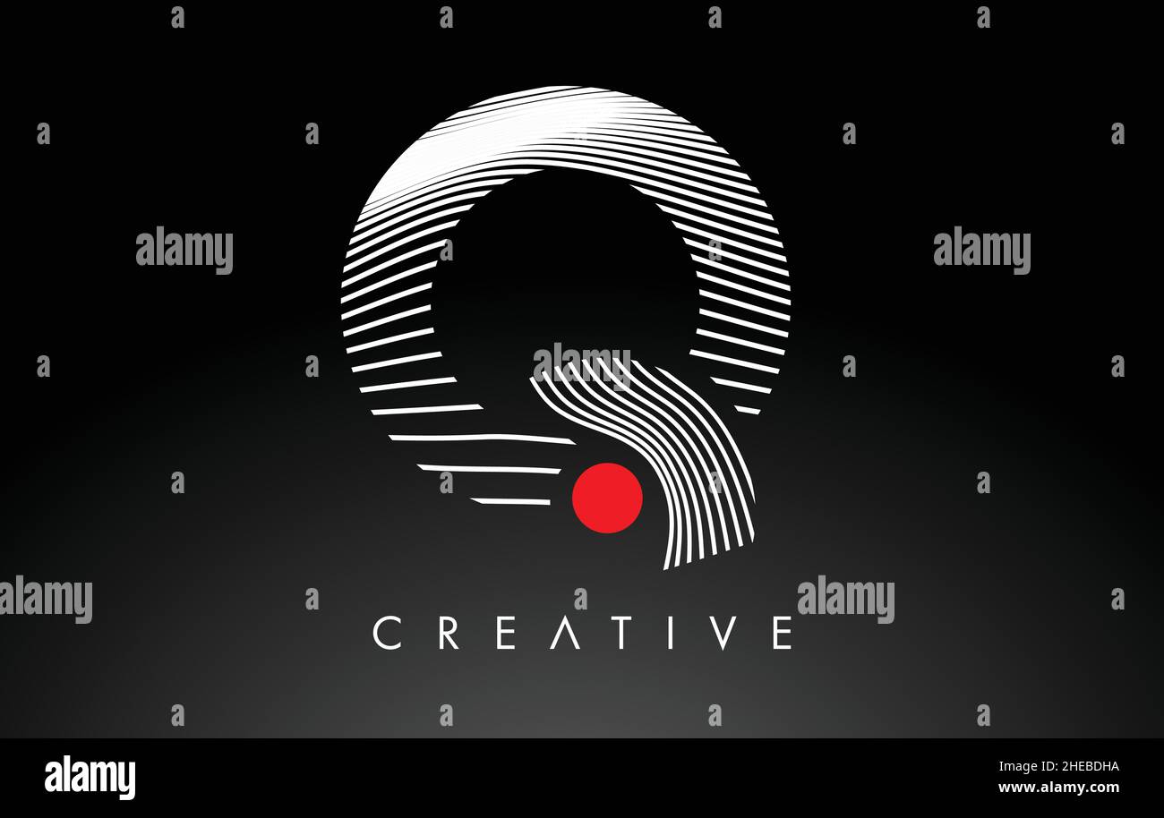 Q Letter Logo with Red Dot Circle and Warp Lines Design Vector ...