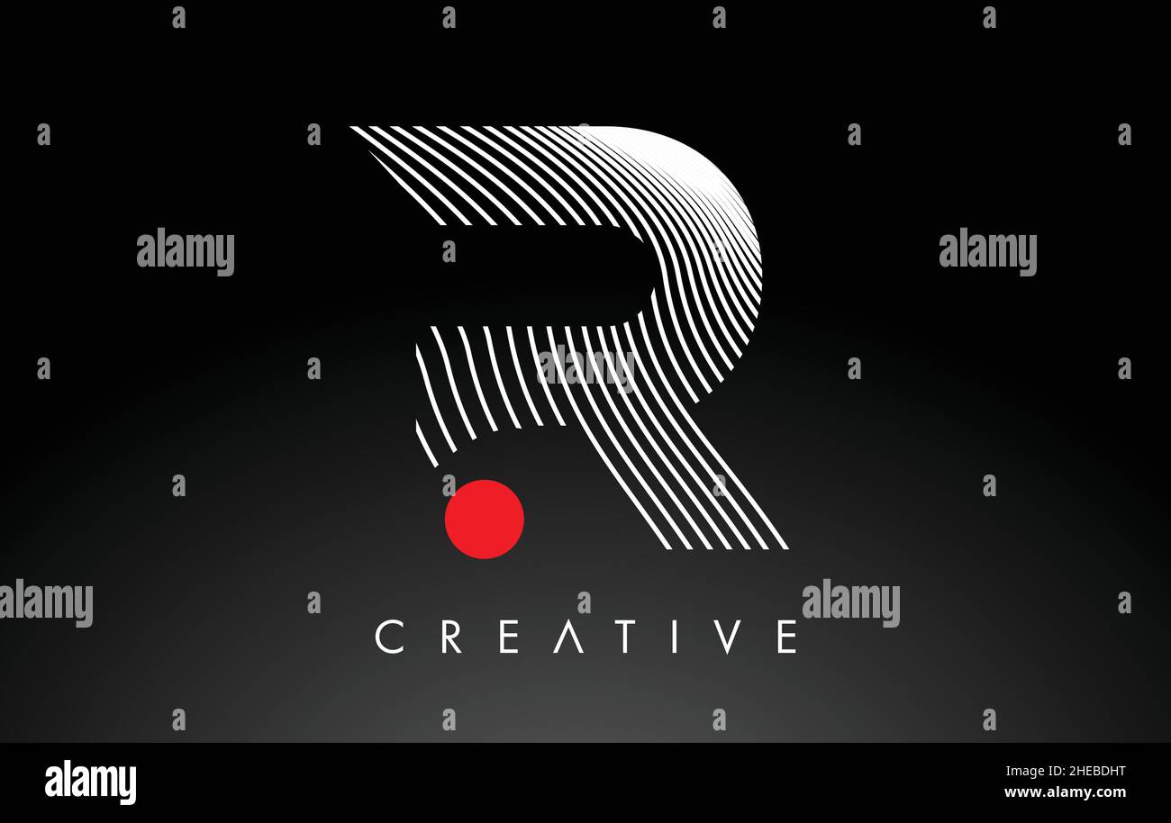 R Letter Logo with Red Dot Circle and Warp Lines Design Vector ...