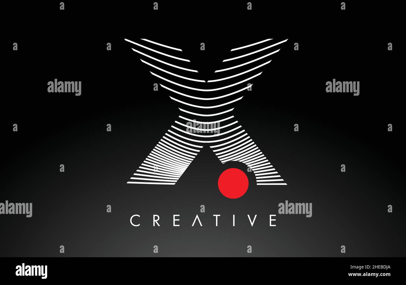 X Letter Logo with Red Dot Circle and Warp Lines Design Vector ...