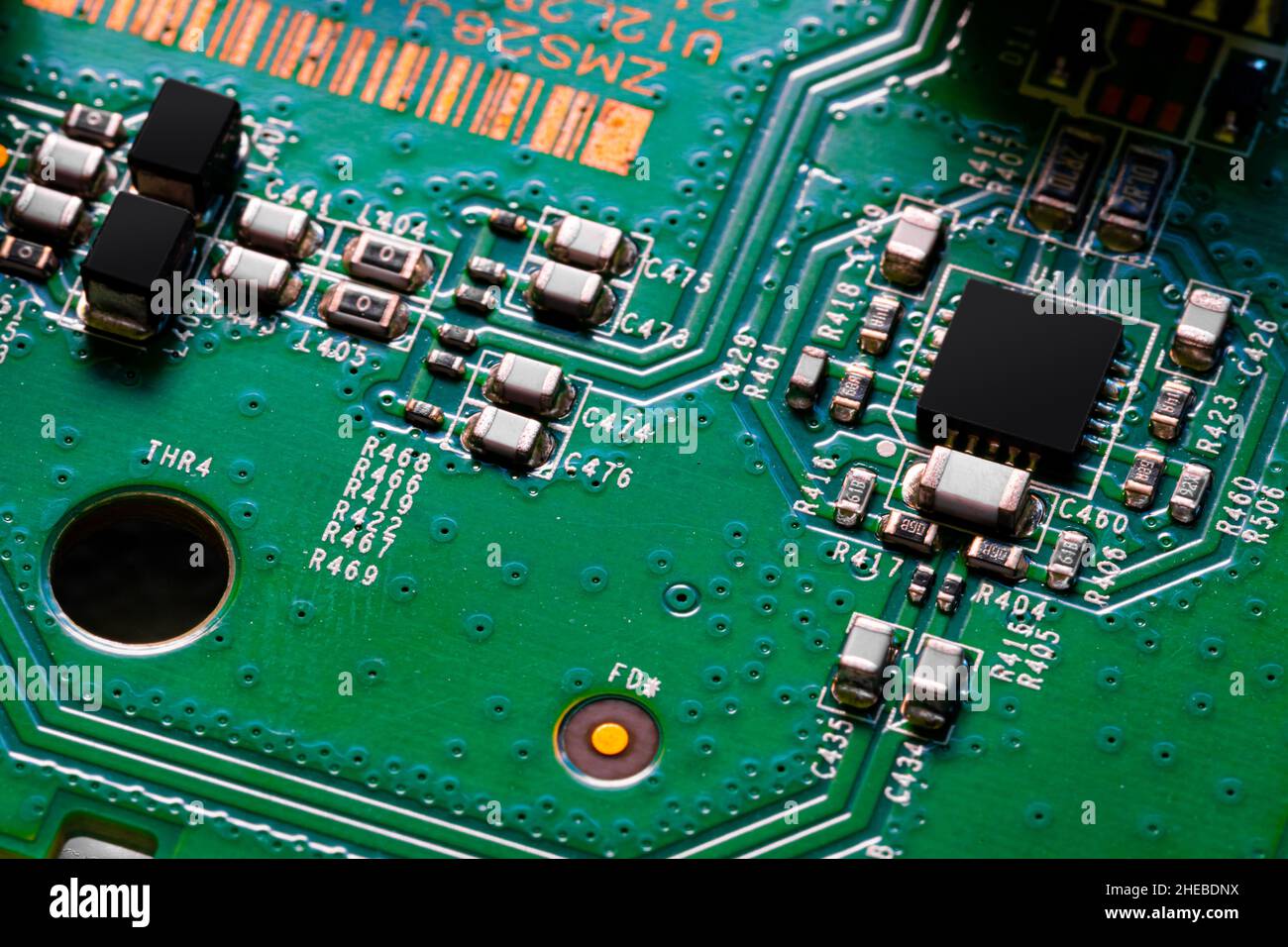 Macro Close up of components and microchips on PC circuit board Stock ...
