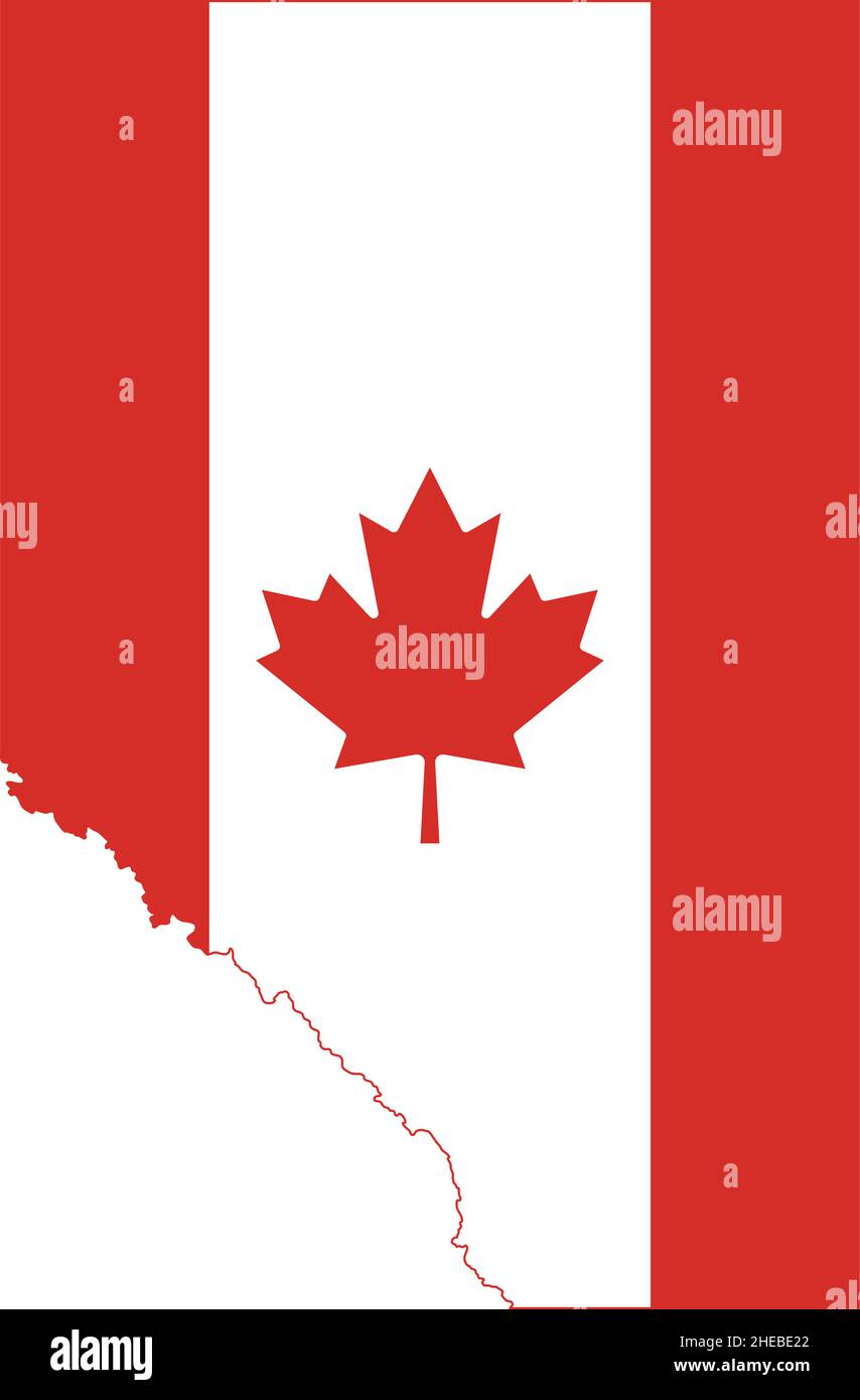 Flat vector administrative flag map of the Canadian province of ALBERTA combined with official flag of CANADA Stock Vector
