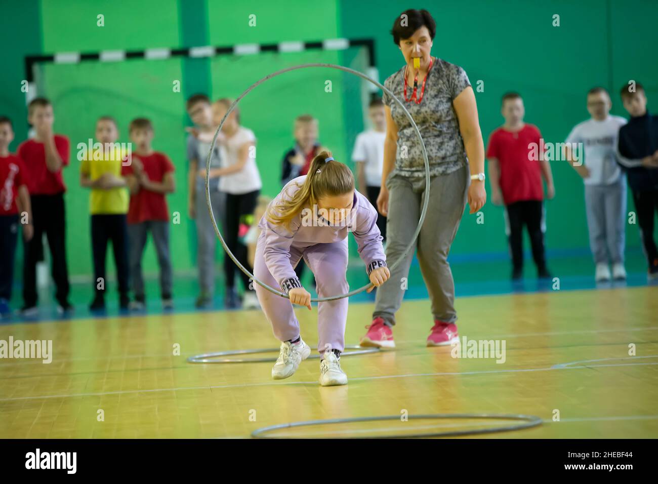 Belarus, the city of Gomil, September 18, 2021. Open physical education ...