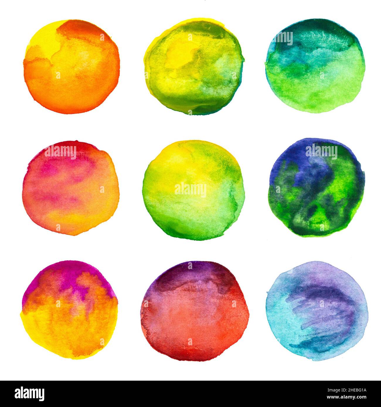 Set of rainbow watercolor hand drawn circle isolated on white ...