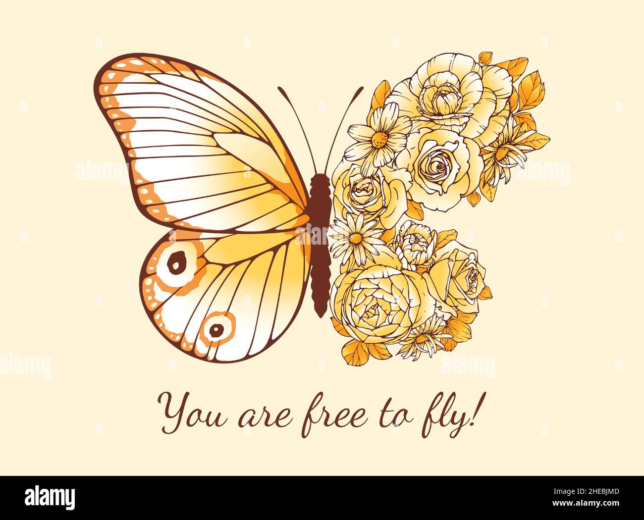 Cute summer greeting card with butterfly and beautiful flowers. Butterflies  wings with blooming roses and chamomile, fashion print template.  Motivational slogan with wildflower blossom Stock Vector Image \u0026 Art - Alamy, image size:1300x1050