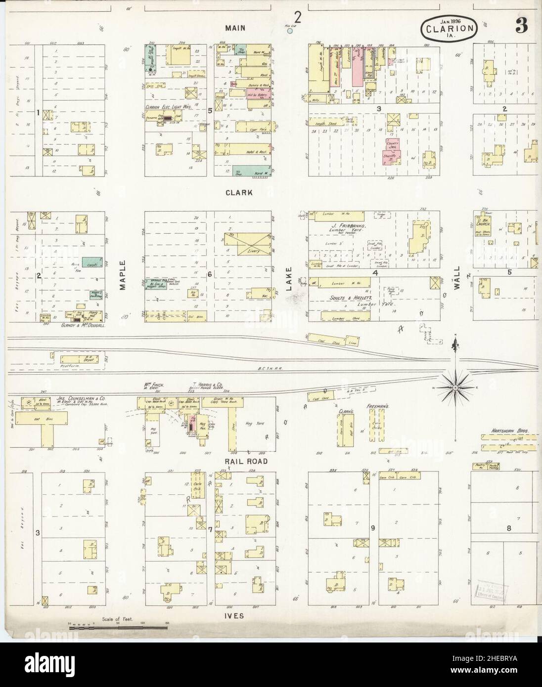 Sanborn Fire Insurance Map from Clarion, Wright County, Iowa Stock