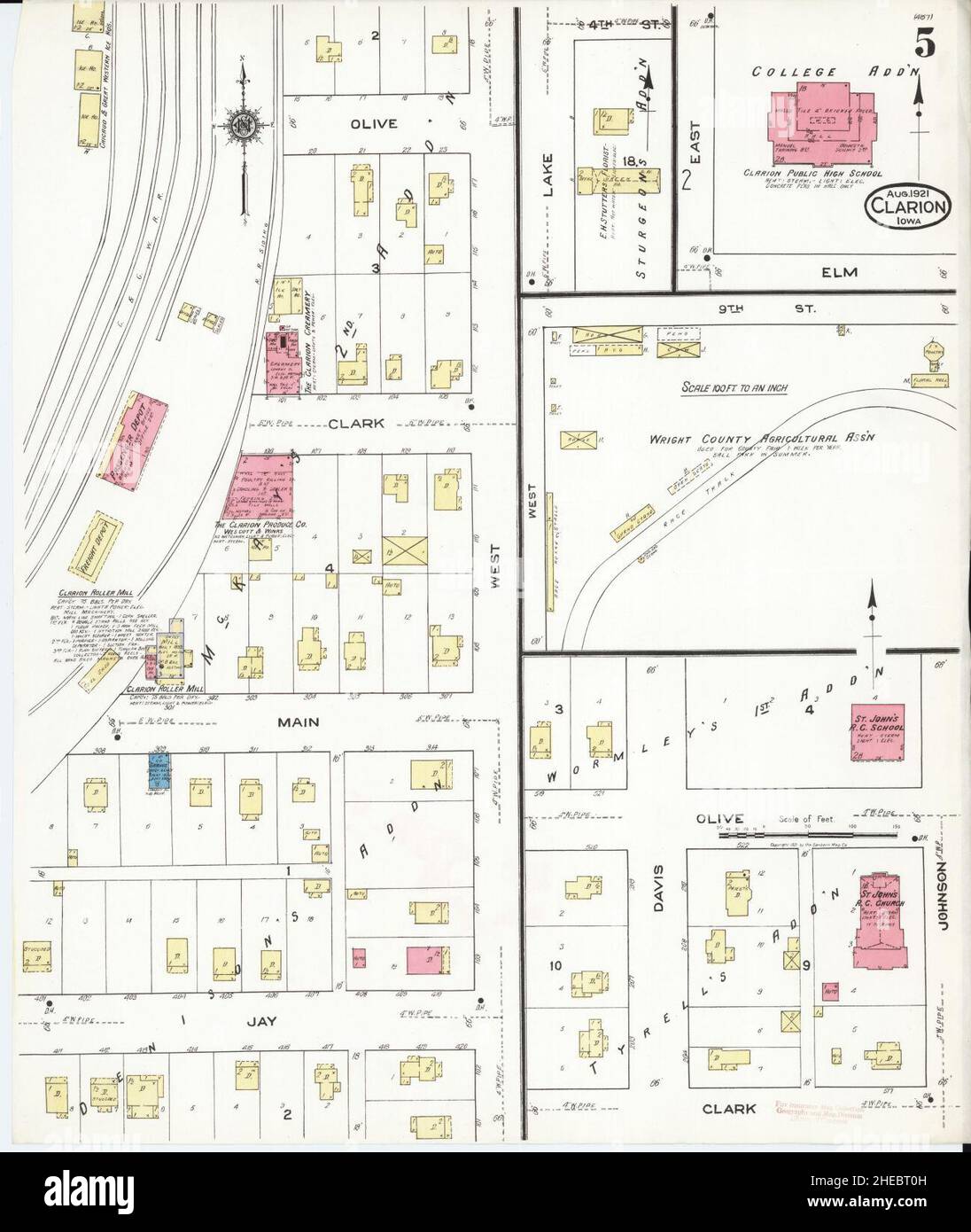Sanborn Fire Insurance Map from Clarion, Wright County, Iowa Stock