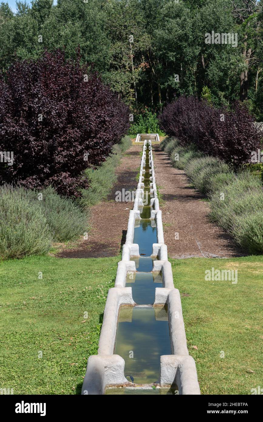 Controlled downhill water channel in the garden at Boschendal Wine Estate, Franschhoek, Western Cape, South Africa, 03 January 2022. Stock Photo