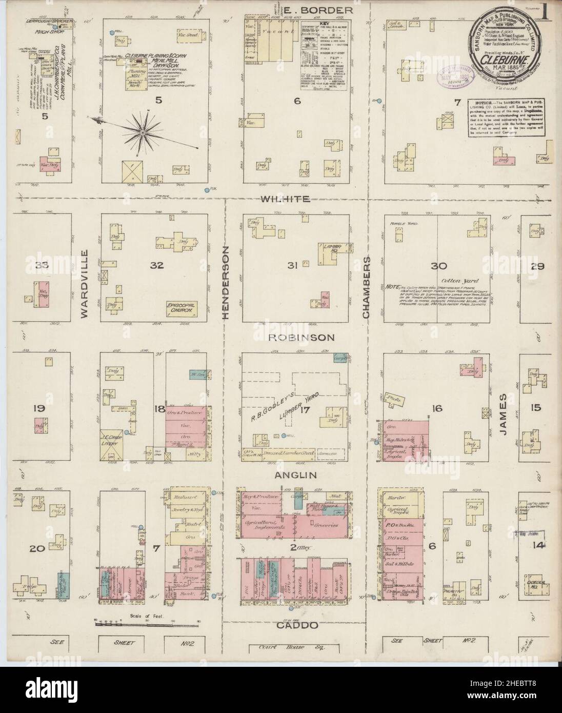 Sanborn Fire Insurance Map from Cleburne, Johnson County, Texas. Stock Photo