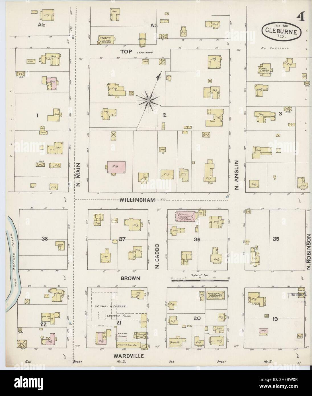Map of cleburne hi res stock photography - Sanborn Fire Insurance Map From Cleburne Johnson County Texas 2HEBW0R