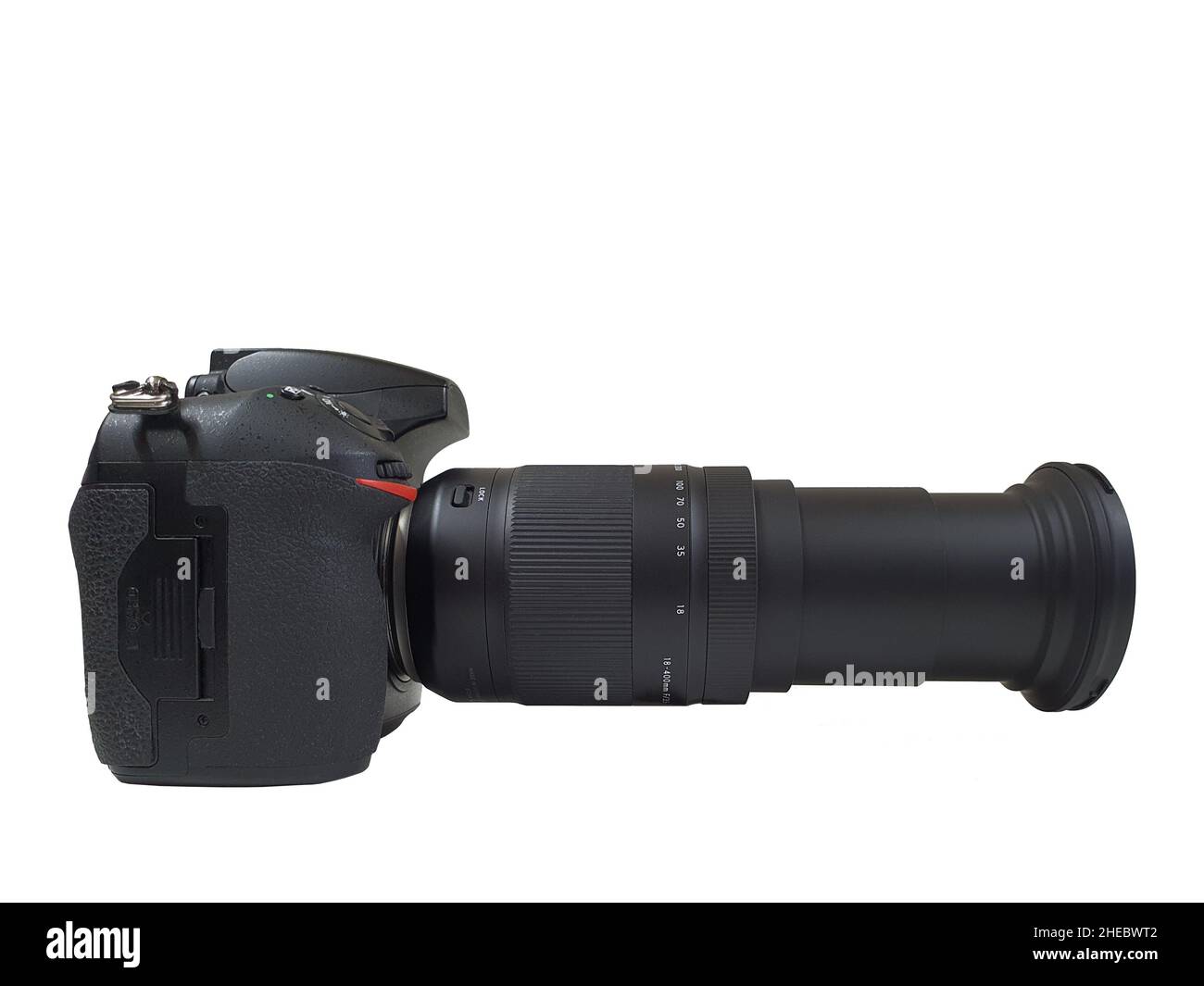 Digital camera with tele lens, professional isolated on white Stock