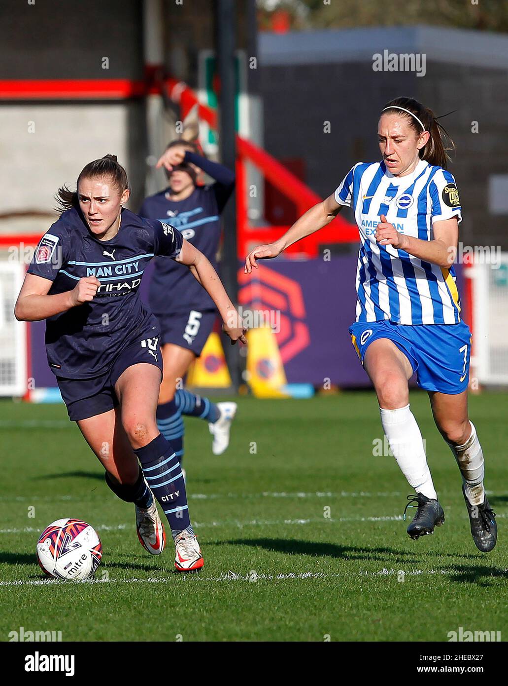 CRAWLEY, United Kingdom, JANUARY 09: Georgia Stanway of Manchester City Women dribbling during Barclays FA Woman Super League between Brighton and Hov Stock Photo