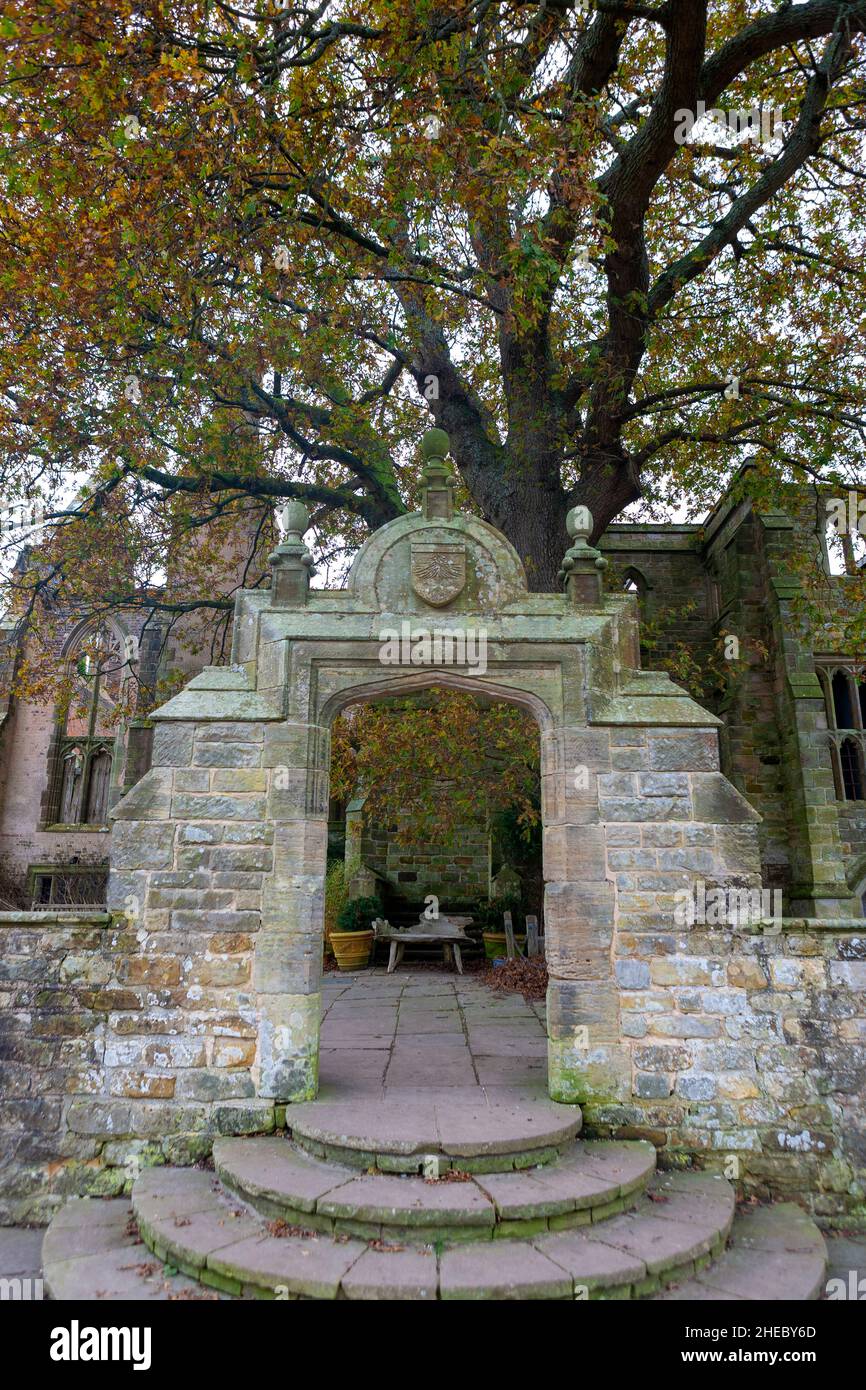 The rear entrance to the ruins of Nymans, destroyed by fire in 1947, West Sussex, UK Stock Photo