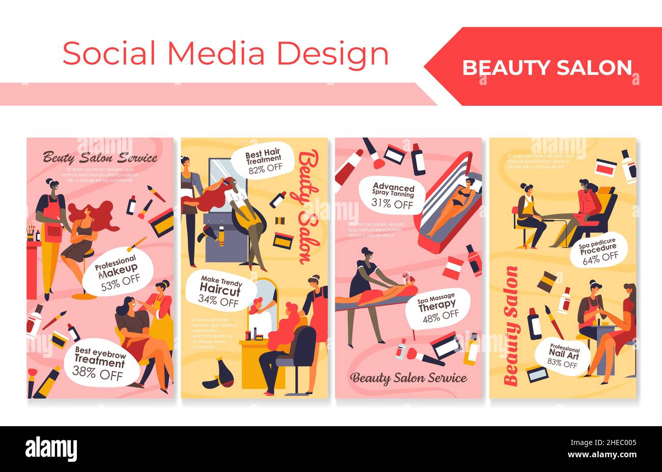 Beauty salon service offer at social media design Stock Vector