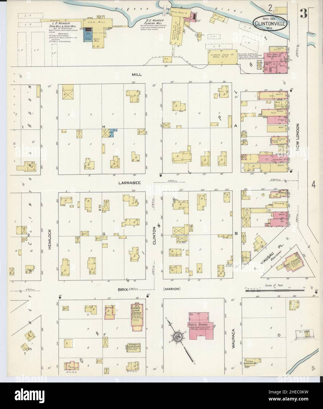 Sanborn Fire Insurance Map from Clintonville, Waupaca County, Wisconsin. Stock Photo