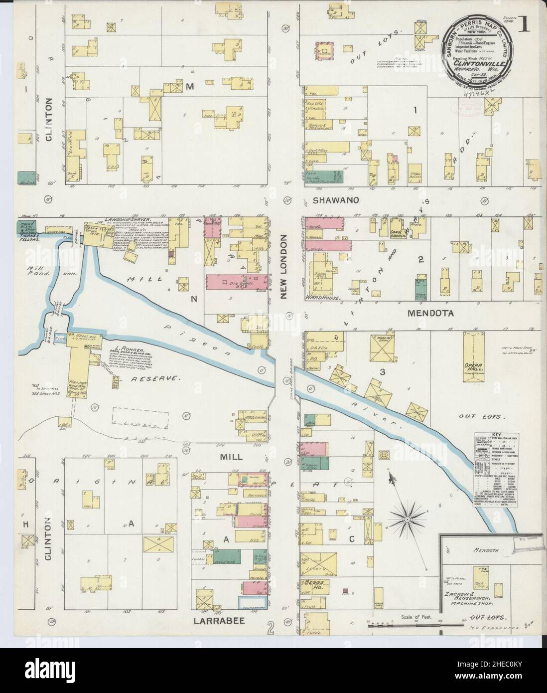 Sanborn Fire Insurance Map from Clintonville, Waupaca County, Wisconsin. Stock Photo