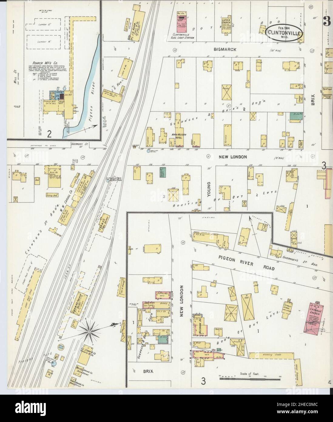 Sanborn Fire Insurance Map from Clintonville, Waupaca County, Wisconsin. Stock Photo