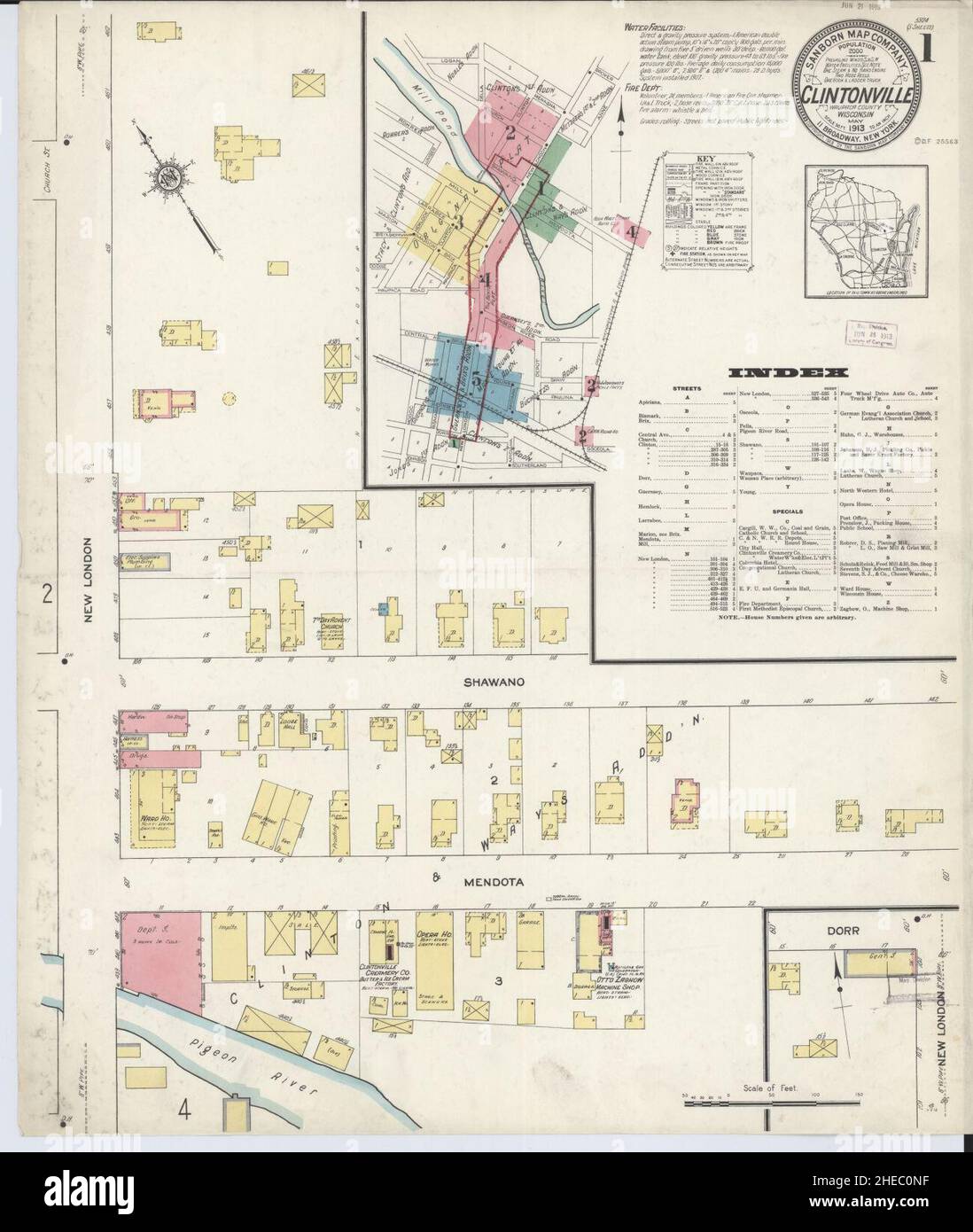 Sanborn Fire Insurance Map from Clintonville, Waupaca County, Wisconsin. Stock Photo