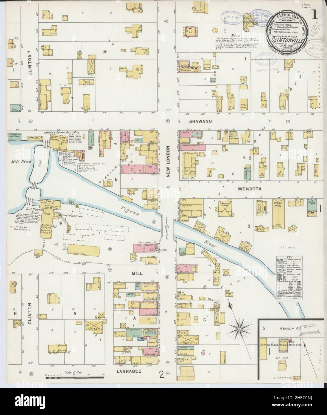 Sanborn Fire Insurance Map from Clintonville, Waupaca County, Wisconsin. Stock Photo