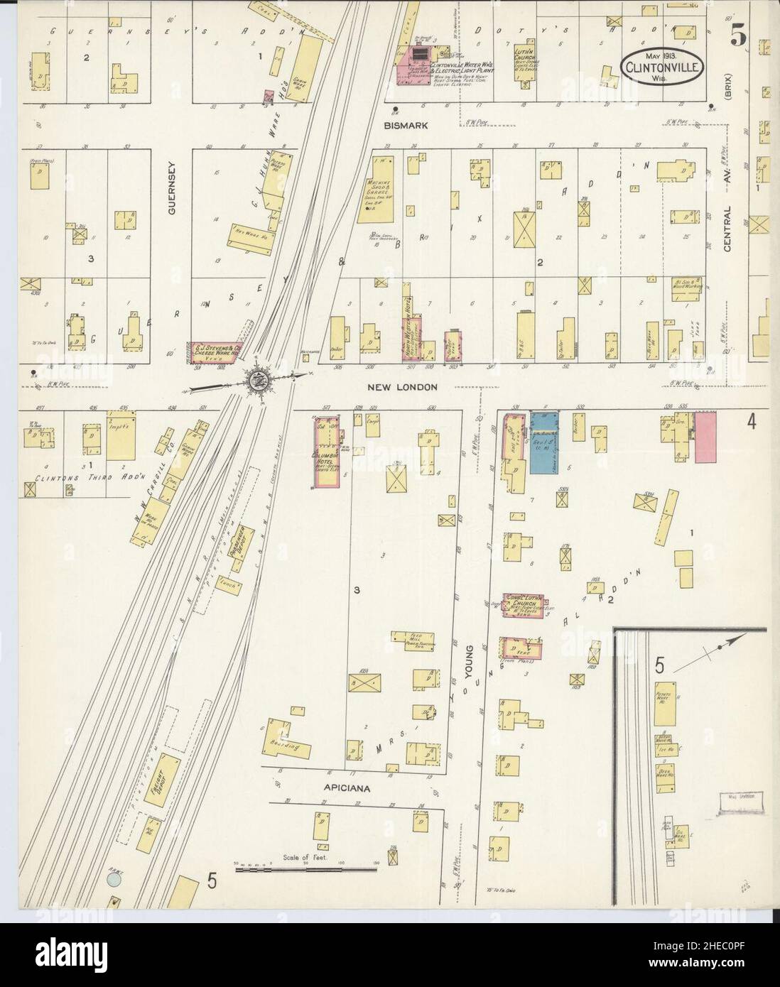 Sanborn Fire Insurance Map from Clintonville, Waupaca County, Wisconsin. Stock Photo