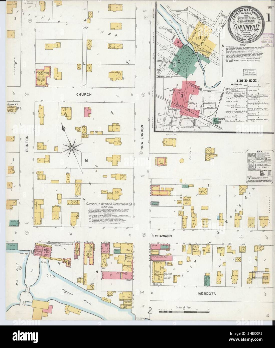 Sanborn Fire Insurance Map from Clintonville, Waupaca County, Wisconsin. Stock Photo