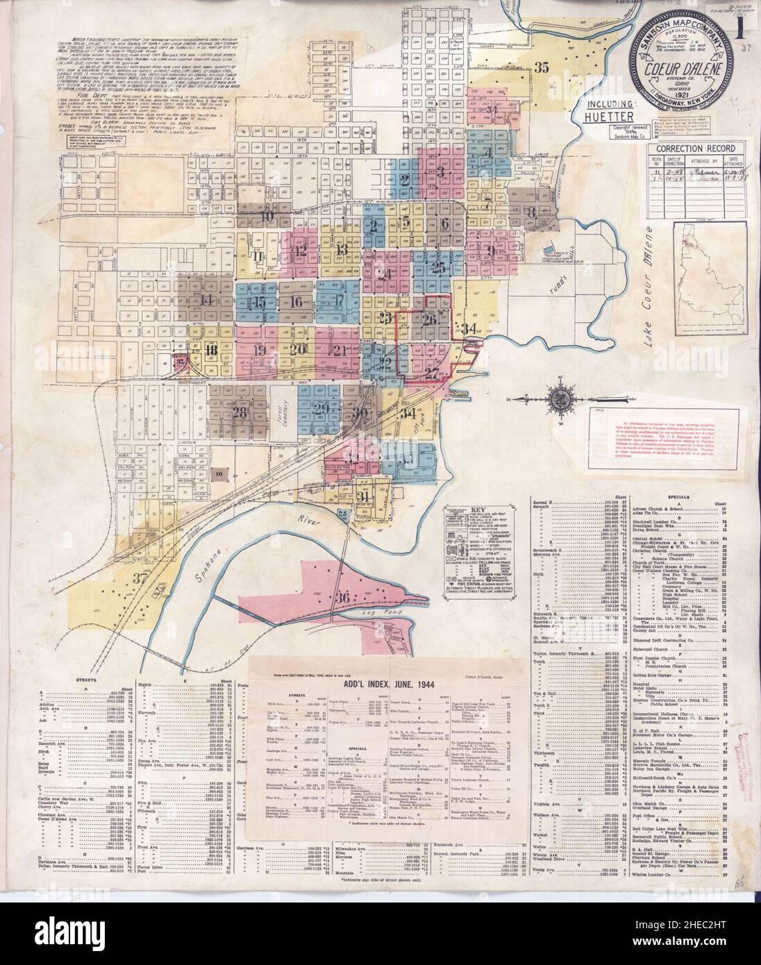 Sanborn Fire Insurance Map from Coeur D'alene, Kootenai County, Idaho. Stock Photo