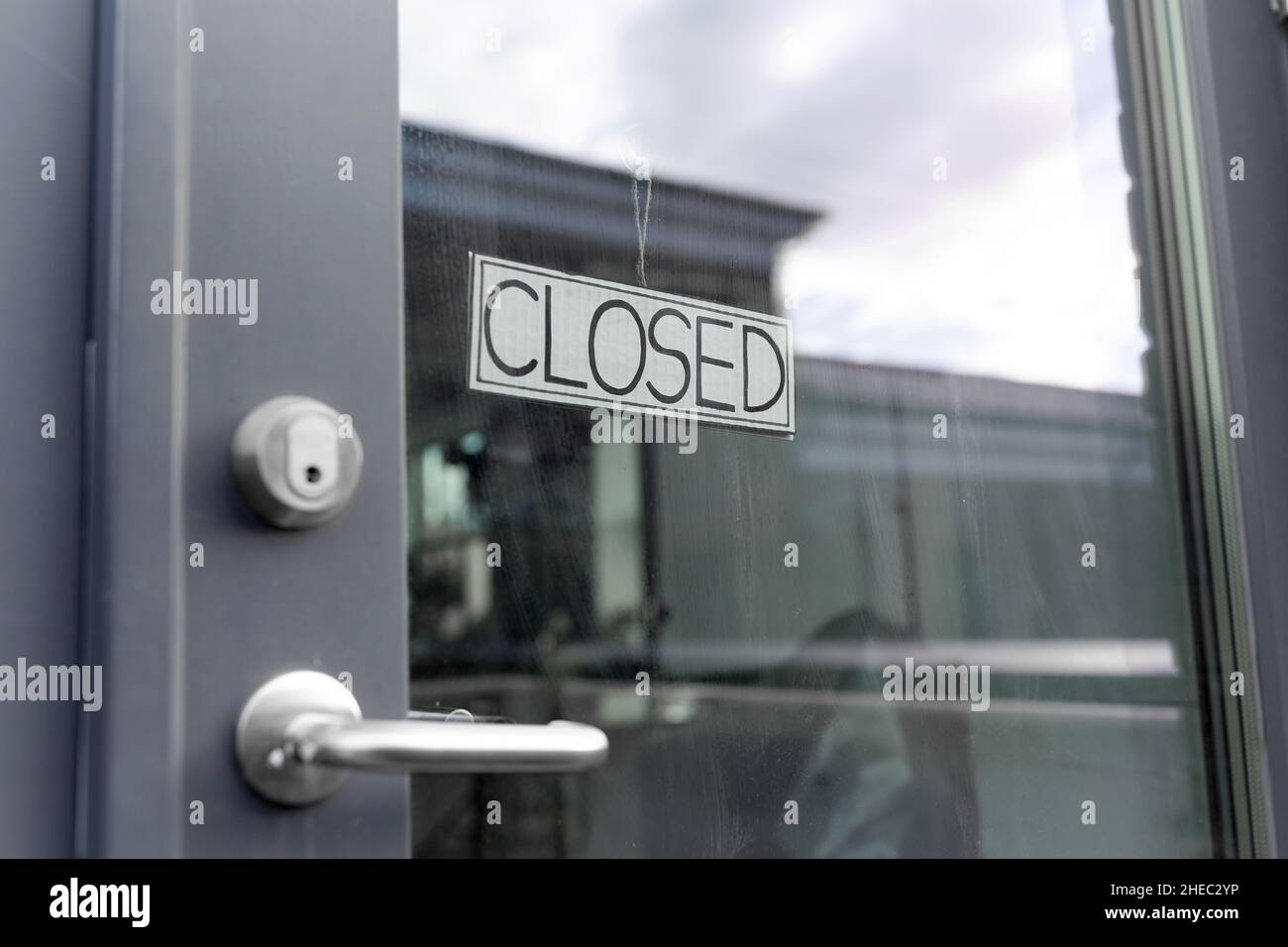 glass door of closed shop or office Stock Photo