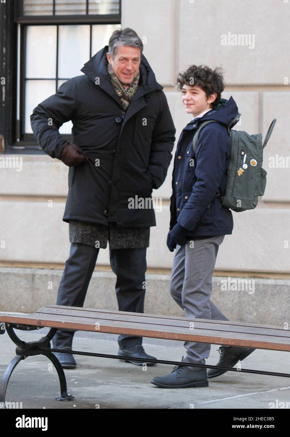 New York - NY - 20190305 Hugh Grant and Noah Jupe were seen filming on 'The  Undoing' series set. -PICTURED: Hugh GrantNoah Jupe Jose Perez Stock Photo  - Alamy