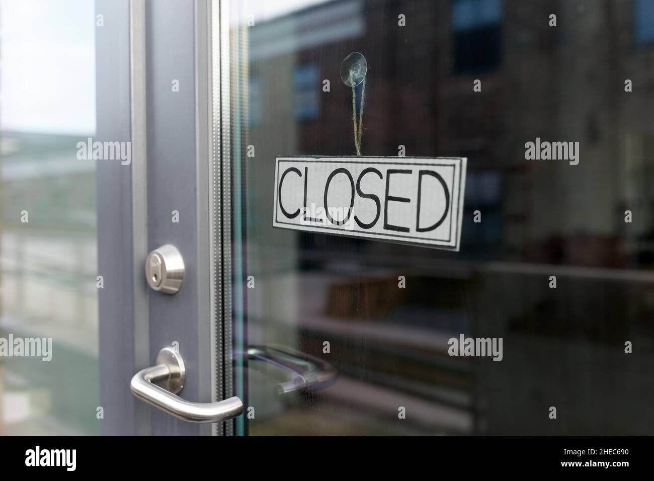 glass door of closed shop or office Stock Photo