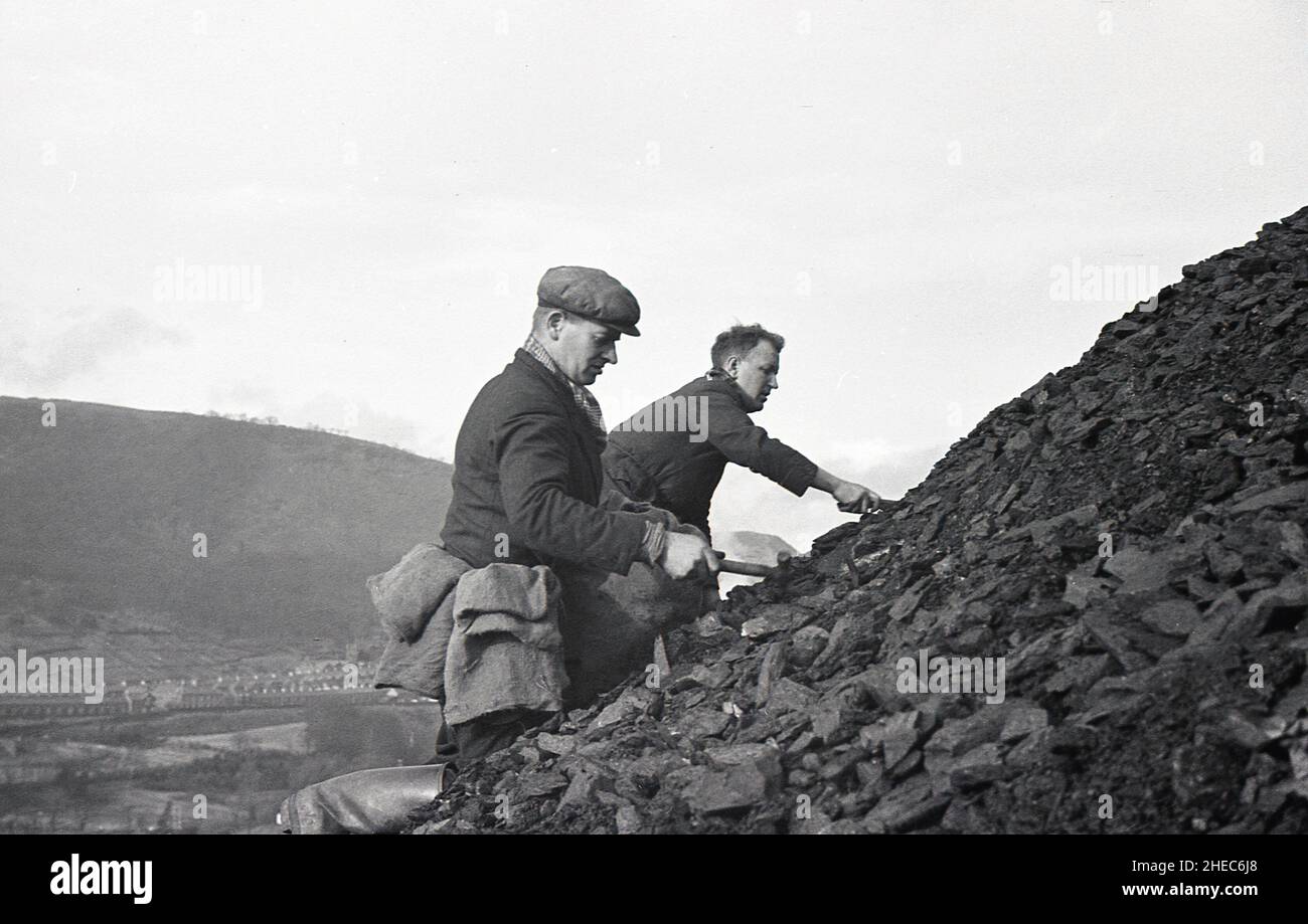 1940s, historical, umemployed ex-mineworkers high up on the the ...