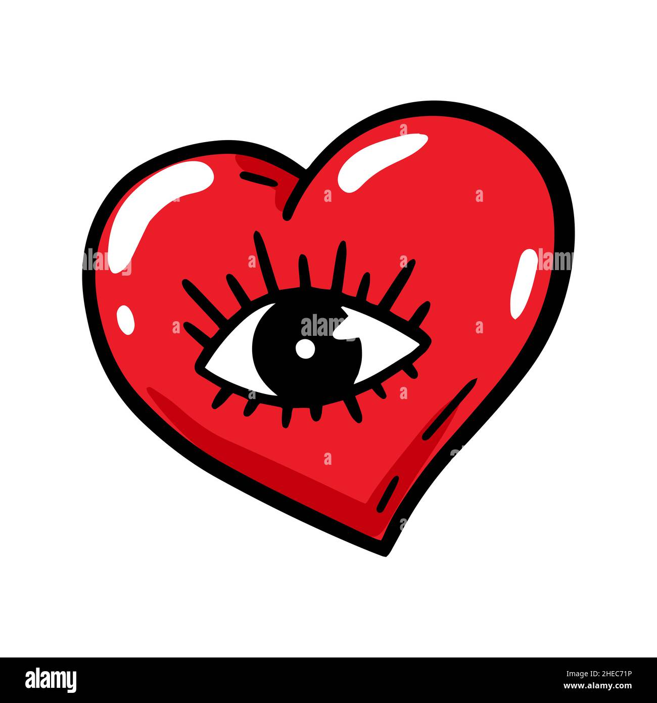 Heart with an eye in comic style. Vector illustration. Valentines Day design element Stock Vector