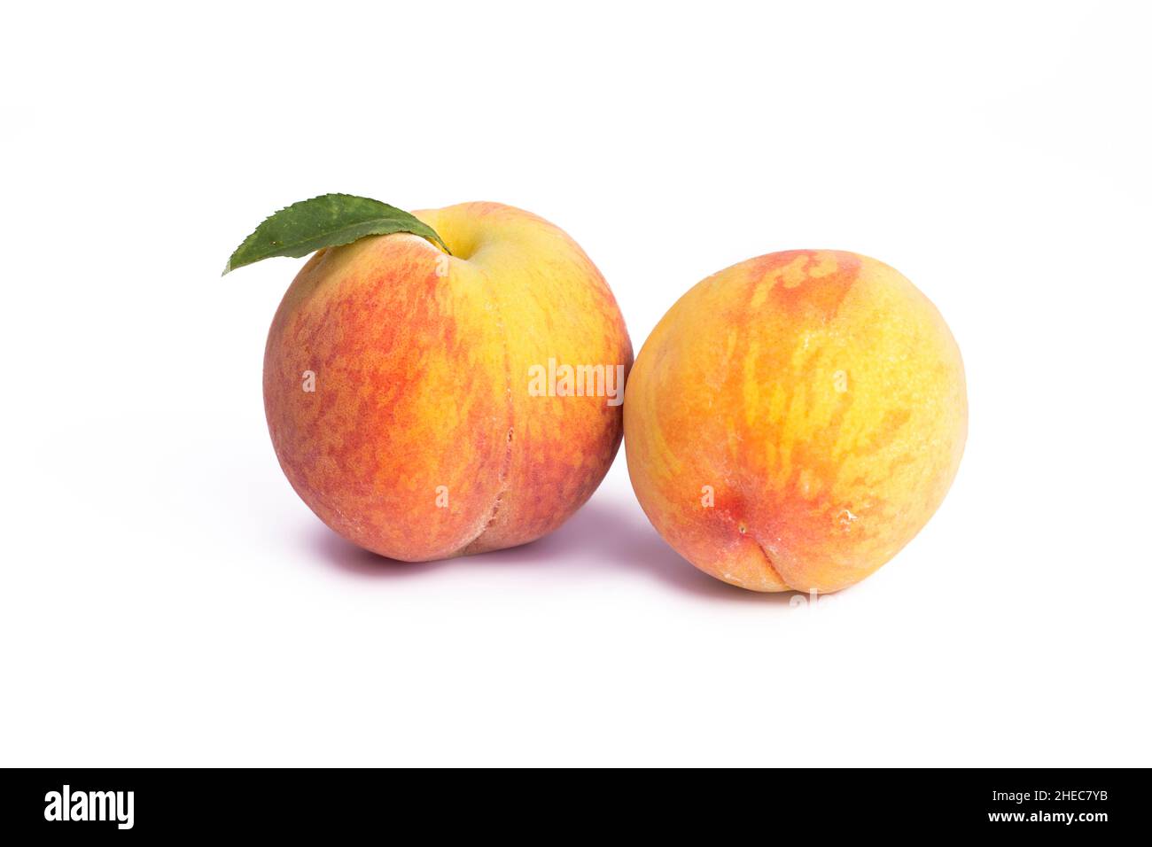 Ripe fresh peaches  fruit isolated on white background. Stock Photo