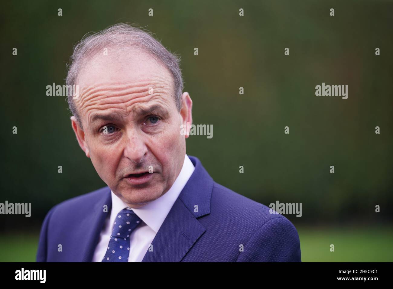 Taoiseach Micheal Martin speaking to the media at Deerpark House Homeless services in Cork city, which has been taken over by the homeless body Depaul. Picture date: Monday January 10, 2022. Stock Photo