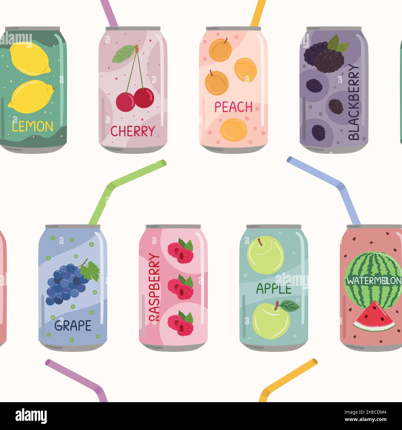 Seamless patterns of soft drinks in aluminum cans with soda and