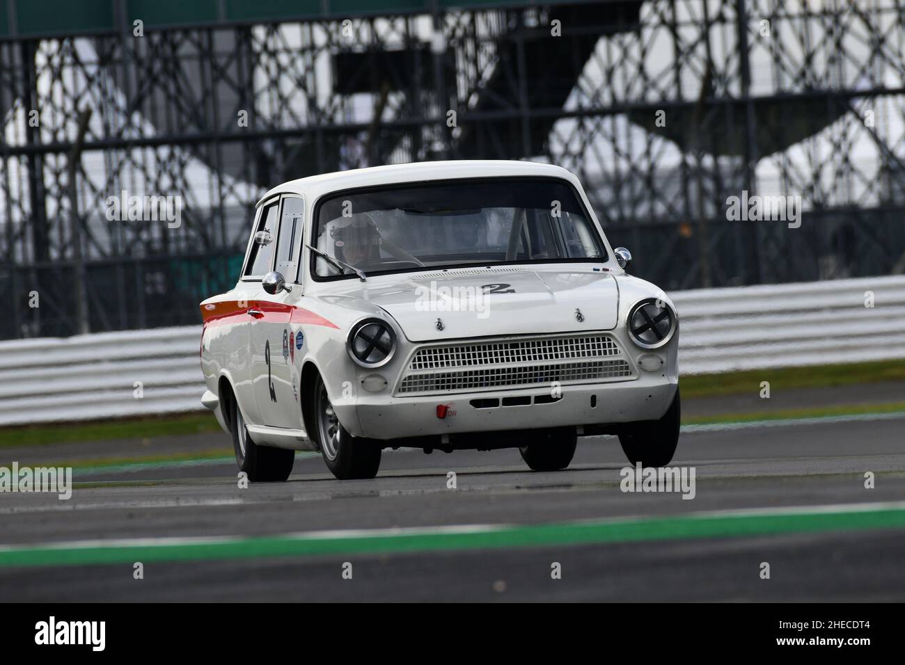 Neil Brown, Ford Lotus Cortina, Touring Car Racing from the 1960s, a 45 minute race for one or two drivers with a compulsory pit stop, Transatlantic T Stock Photo