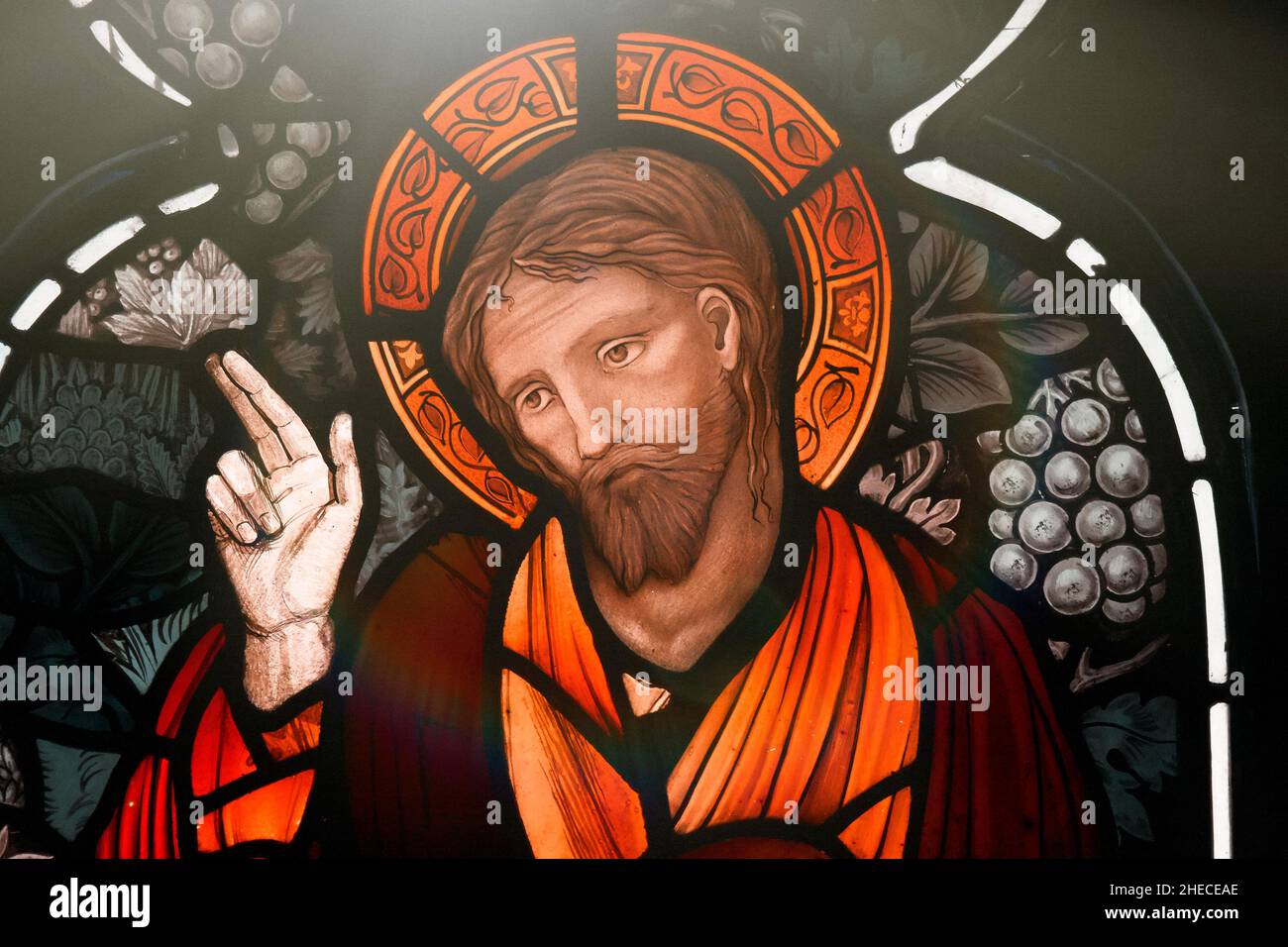 Church stained glass window of Jesus Stock Photo