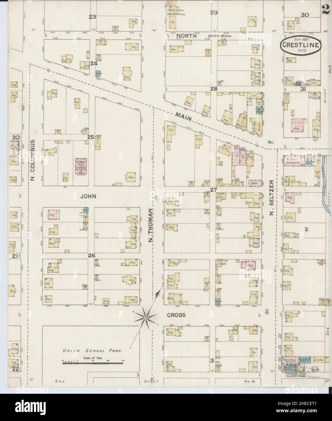 Sanborn Fire Insurance Map from Crestline, Crawford County, Ohio Stock