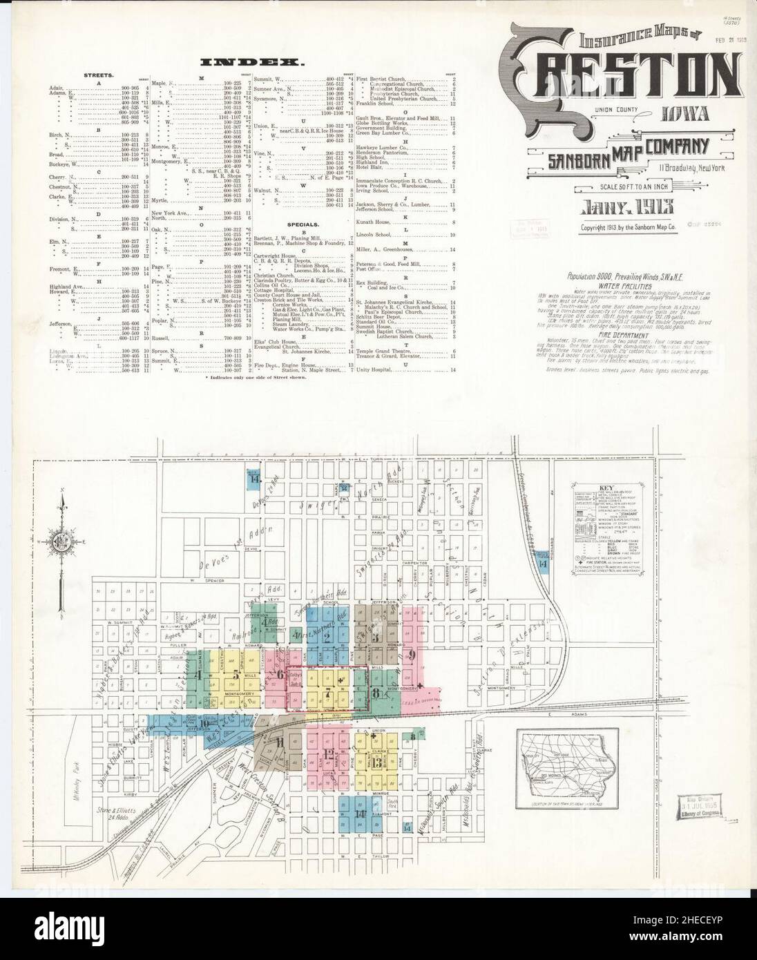 Sanborn Fire Insurance Map from Creston, Union County, Iowa Stock Photo