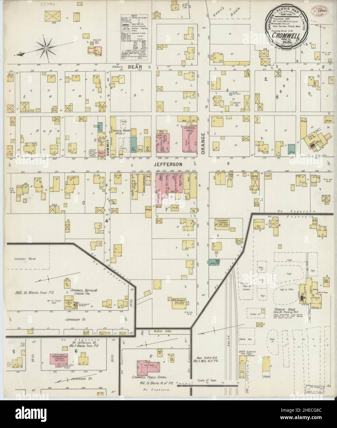 Sanborn Fire Insurance Map from Cromwell, Noble County, Indiana. Stock Photo
