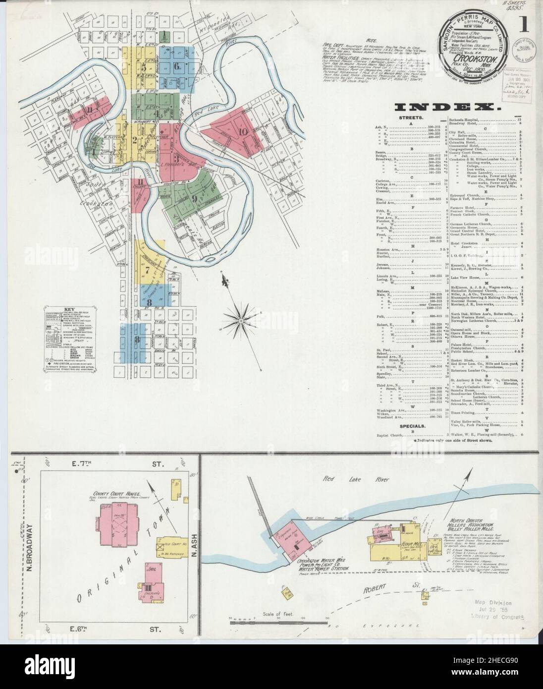 Sanborn Fire Insurance Map from Crookston, Polk County, Minnesota Stock