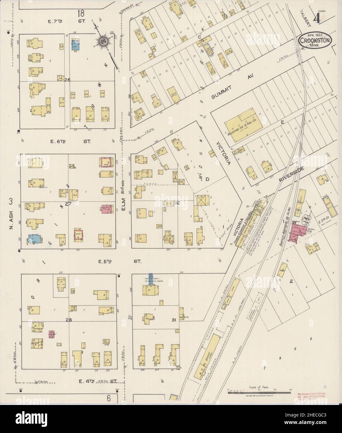 Sanborn Fire Insurance Map from Crookston, Polk County, Minnesota Stock