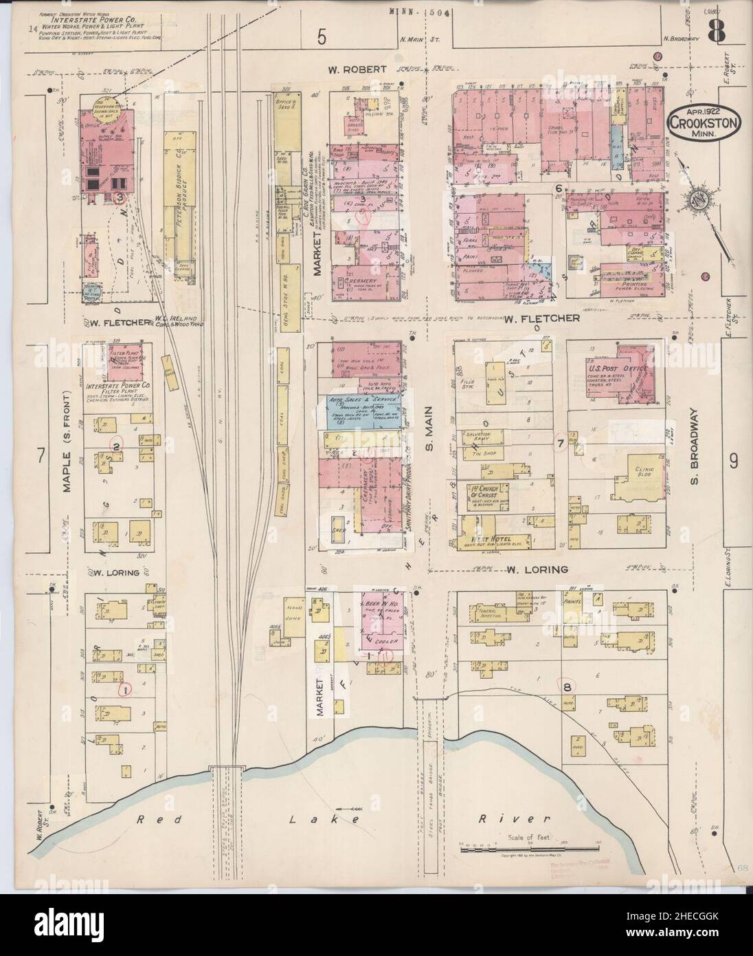 Sanborn Fire Insurance Map from Crookston, Polk County, Minnesota Stock