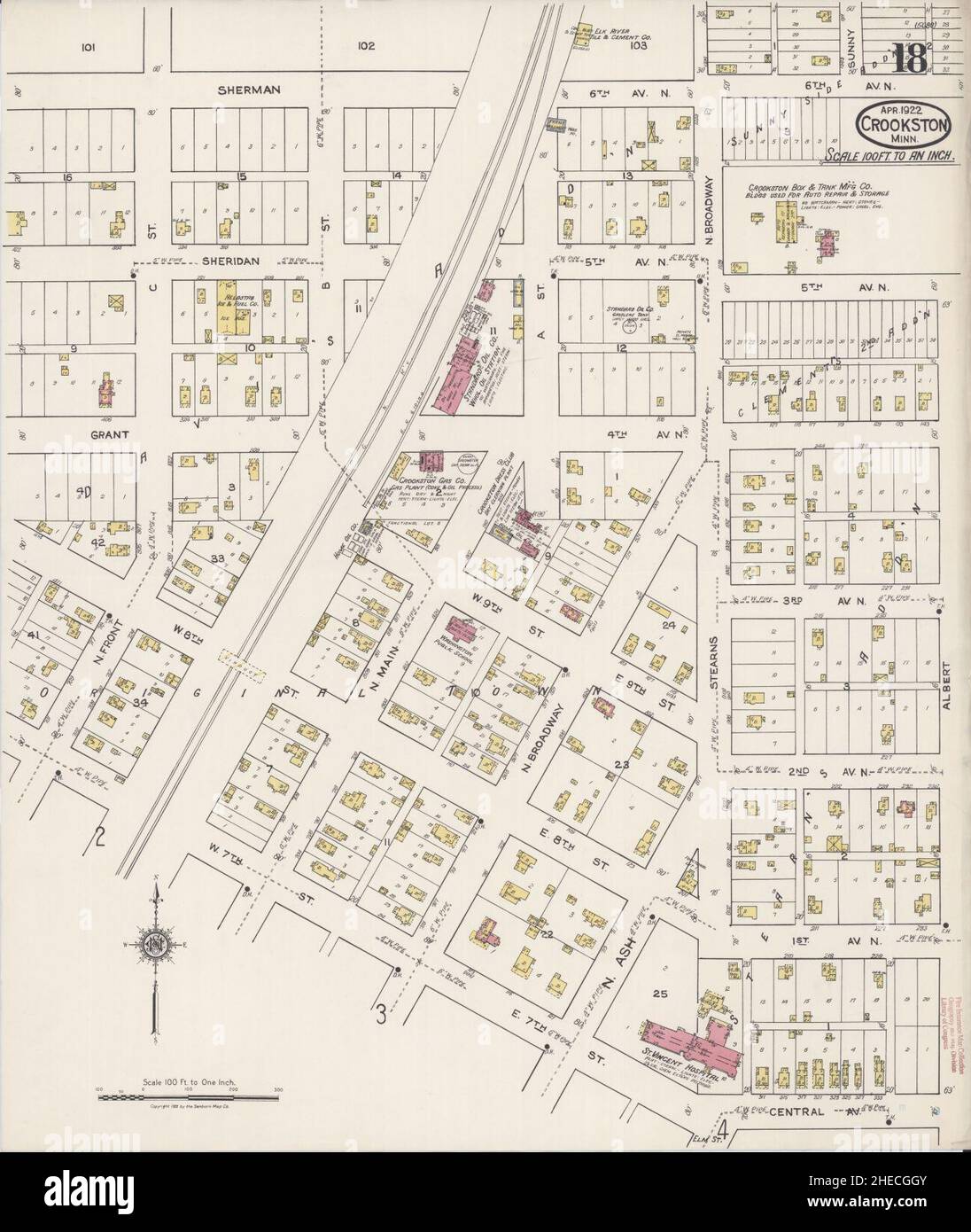 Sanborn Fire Insurance Map from Crookston, Polk County, Minnesota Stock