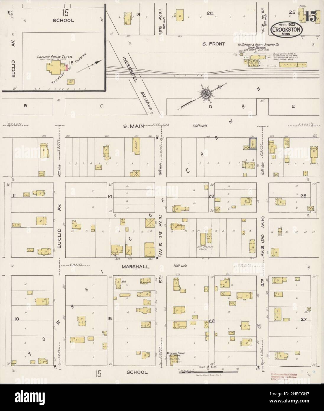 Sanborn Fire Insurance Map from Crookston, Polk County, Minnesota Stock