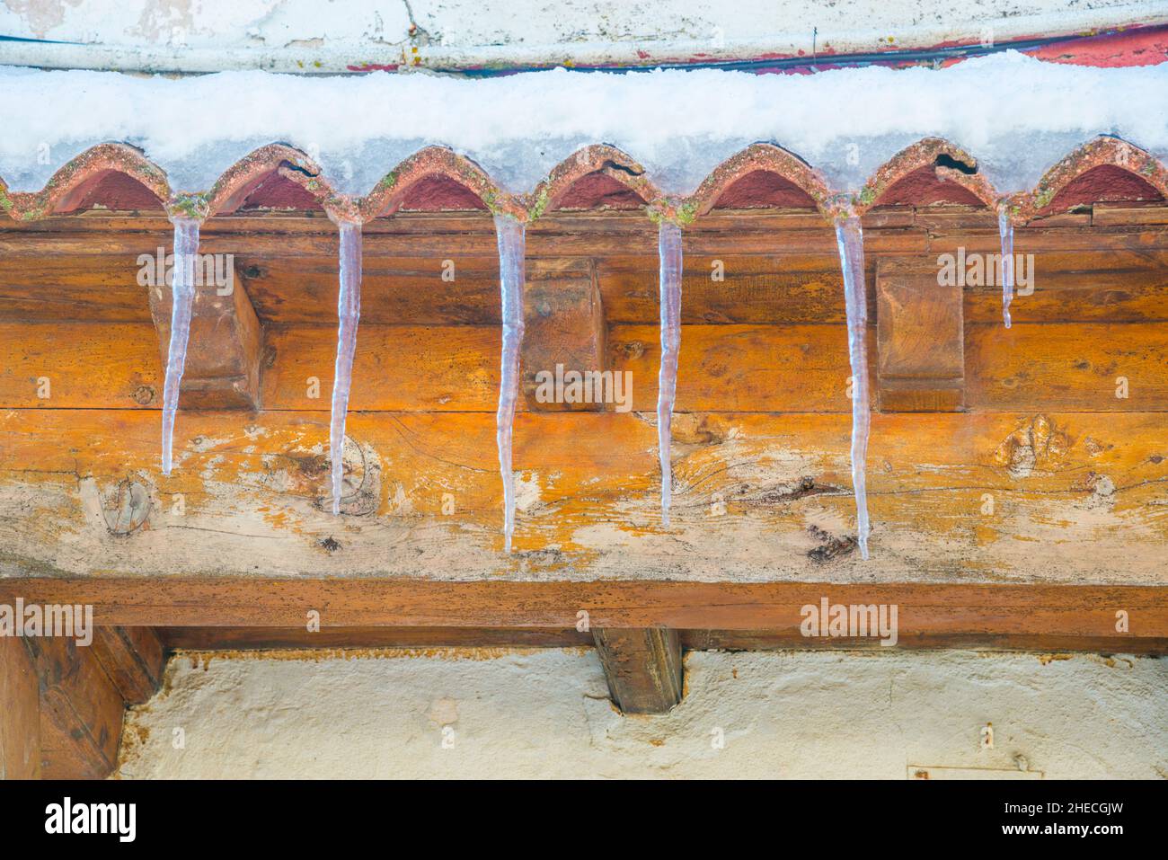 Icicles in a rooftop. Stock Photo